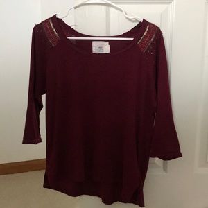 H&M Maroon Embroidered Shoulder Top